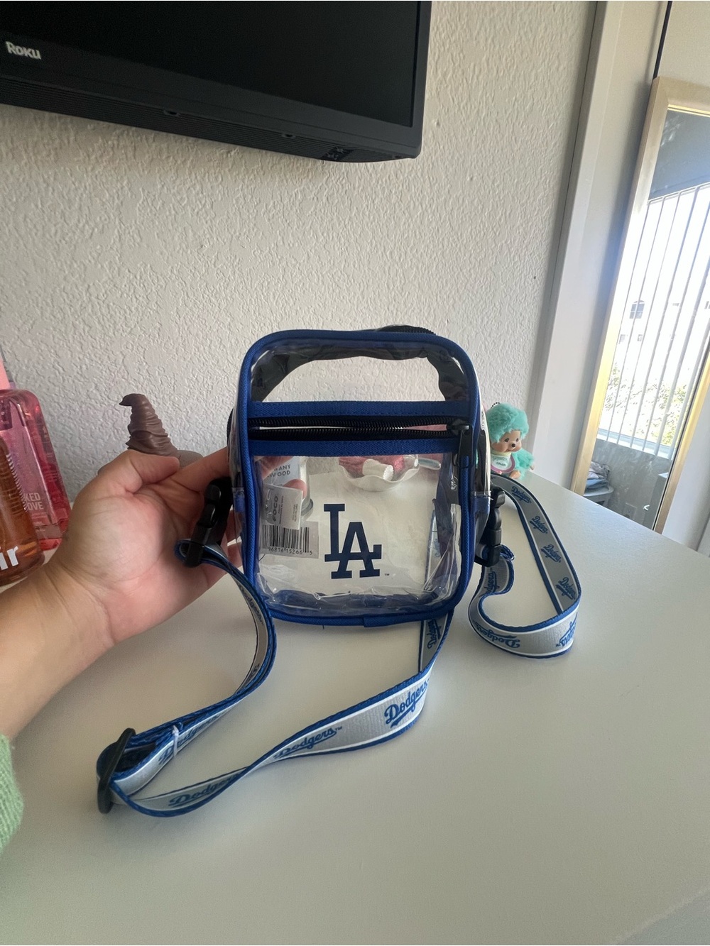 White Barn Clear Dodgers Crossbody with Blue Trim